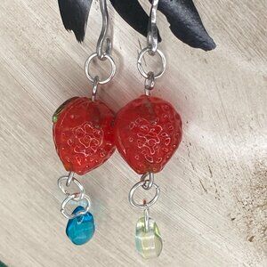 Red Strawberry Tear Drop Earrings